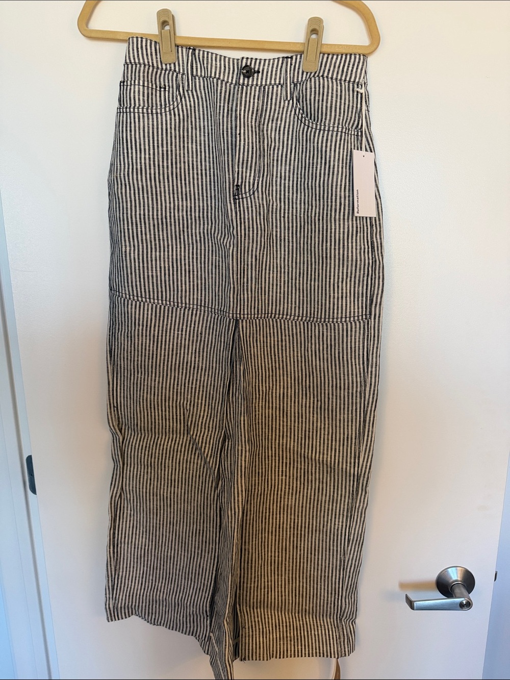 Reformation Black & White Striped High-Rise Wide-Leg Chinos